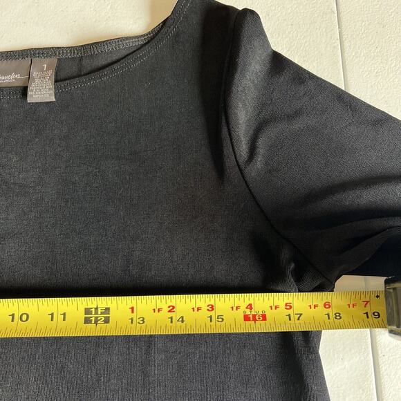 Chico's chicos Travelers sz 1 Medium Black White Embroidered Hem Top Tunic Rare - Picture 6 of 10